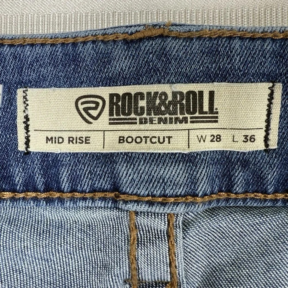 Rock & Roll Denim Women’s Mid Rise Bootcut Jeans W28 L36 Medium Wash